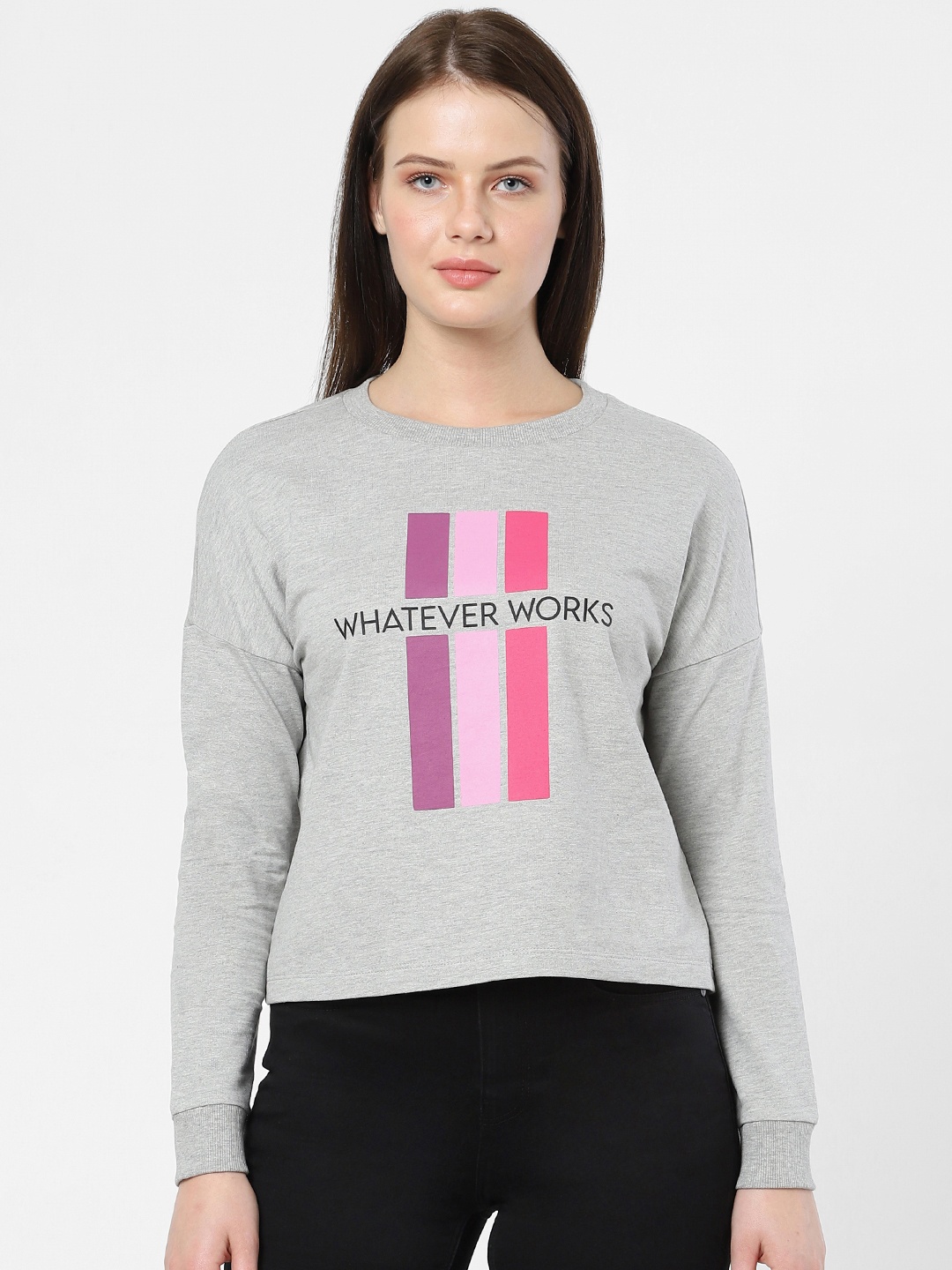 

Vero Moda Women Grey Melange Printed Sweatshirt