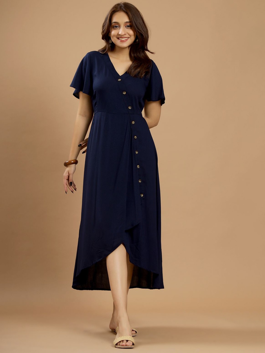 

AUTUMN LANE Navy Blue A-Line Cotton Midi Dress