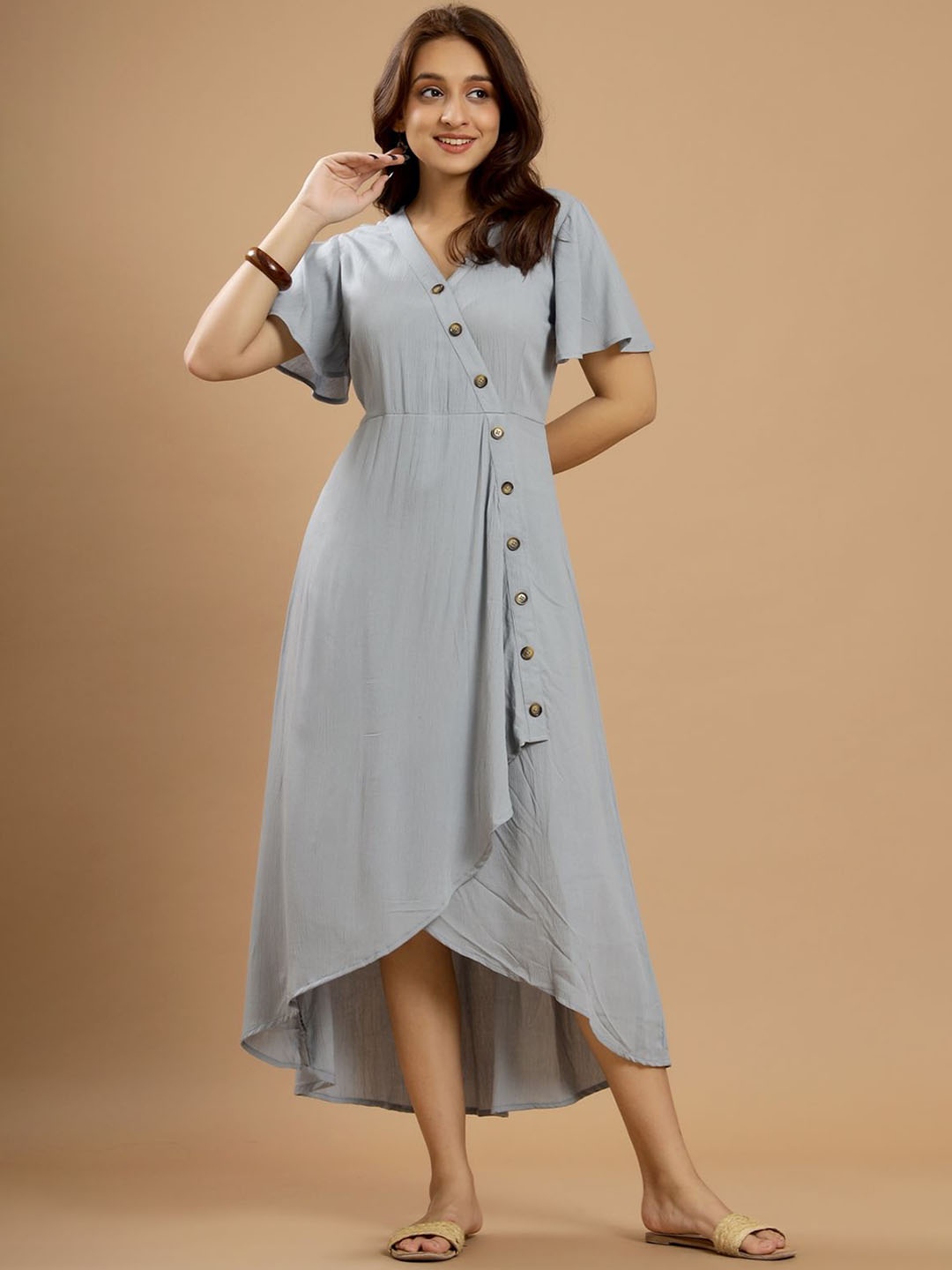 

AUTUMN LANE Grey Solid Midi Dress
