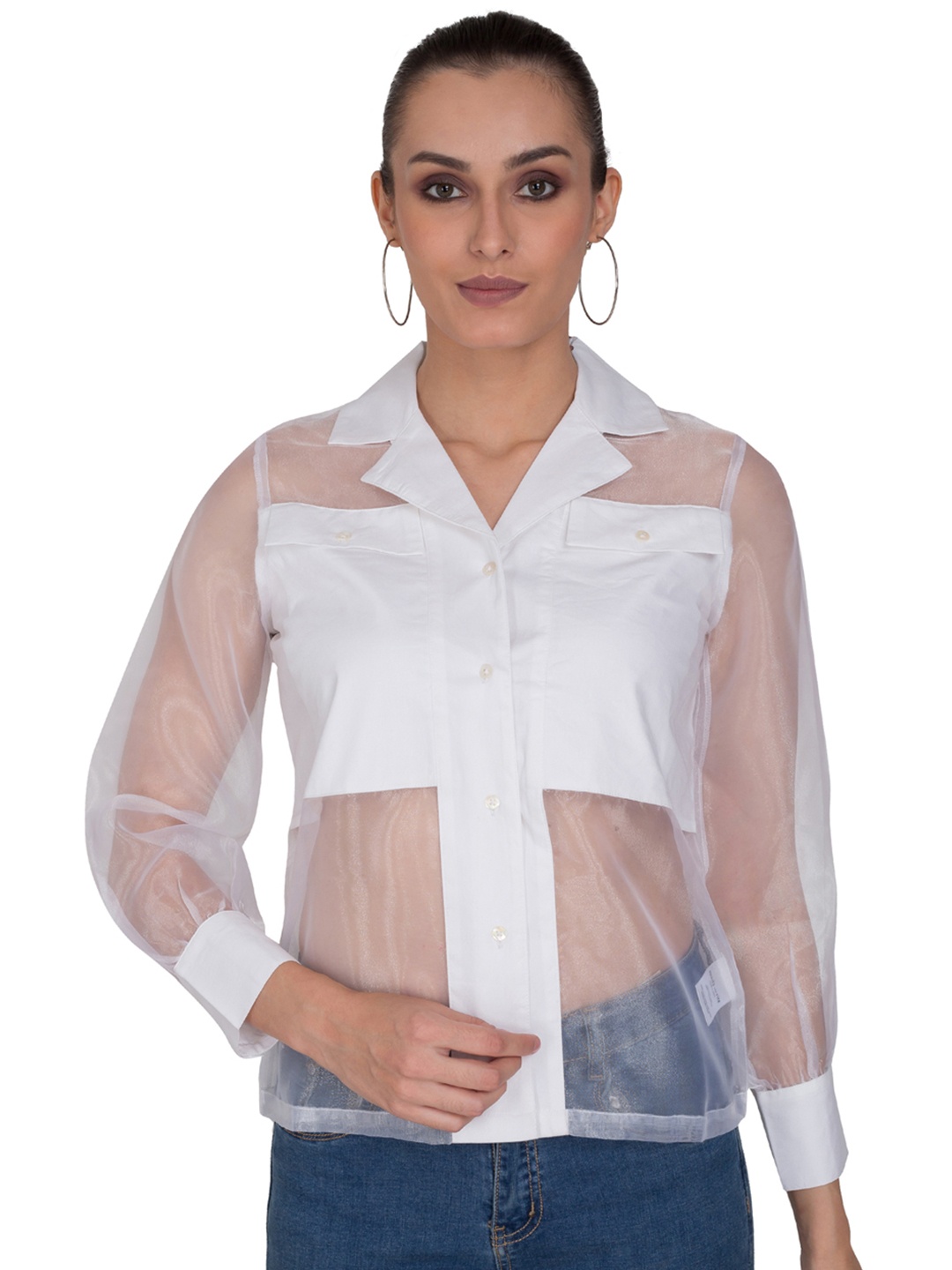 

sandy AND ritz Women White Sheer Casual Shirt