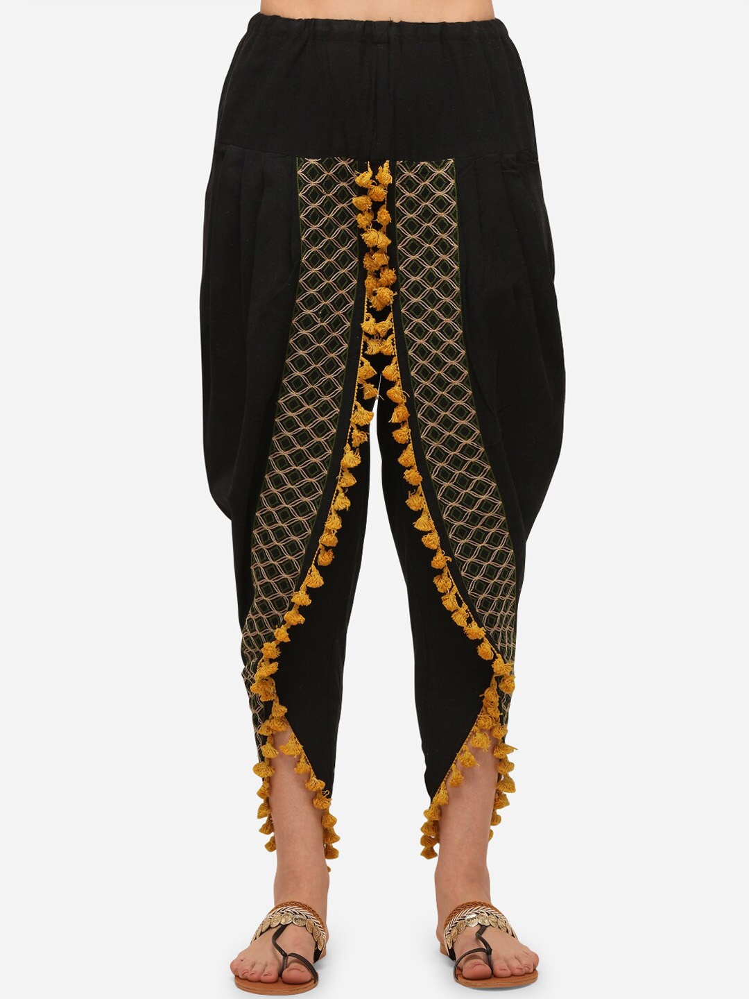 

MESMORA FASHION Women Black Embroidered Cotton Dhotis