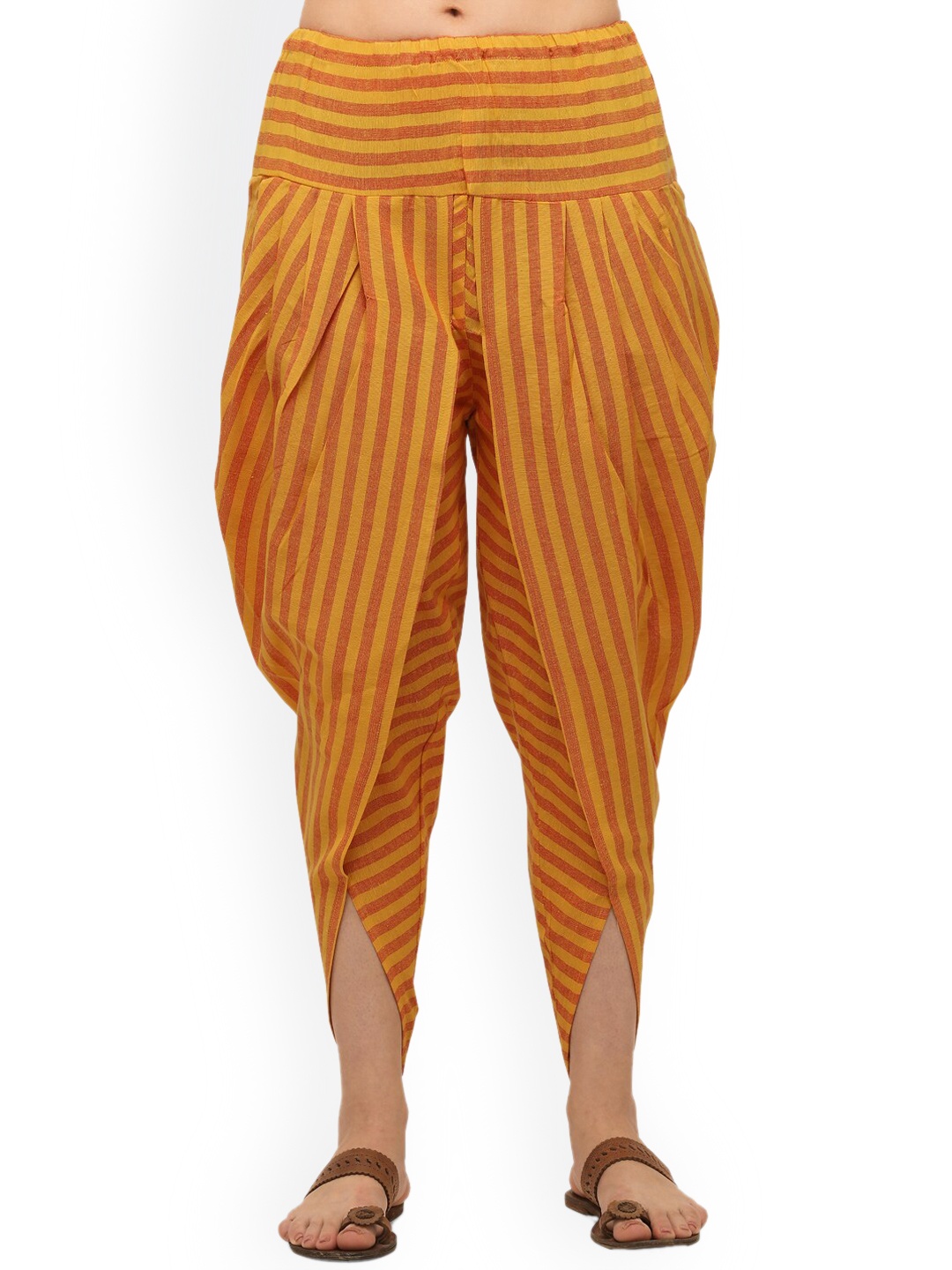 

MESMORA FASHION Women Orange Coloured Striped Cotton Dhoti Pants