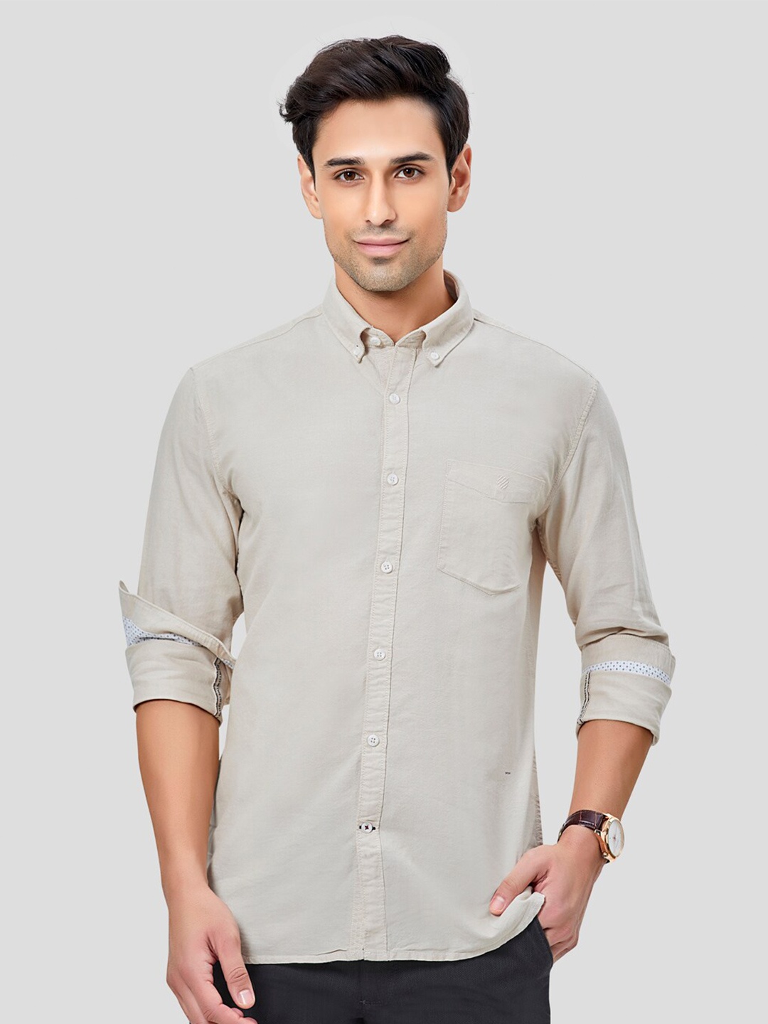 

Oxemberg Men Beige Classic Slim Fit Casual Shirt