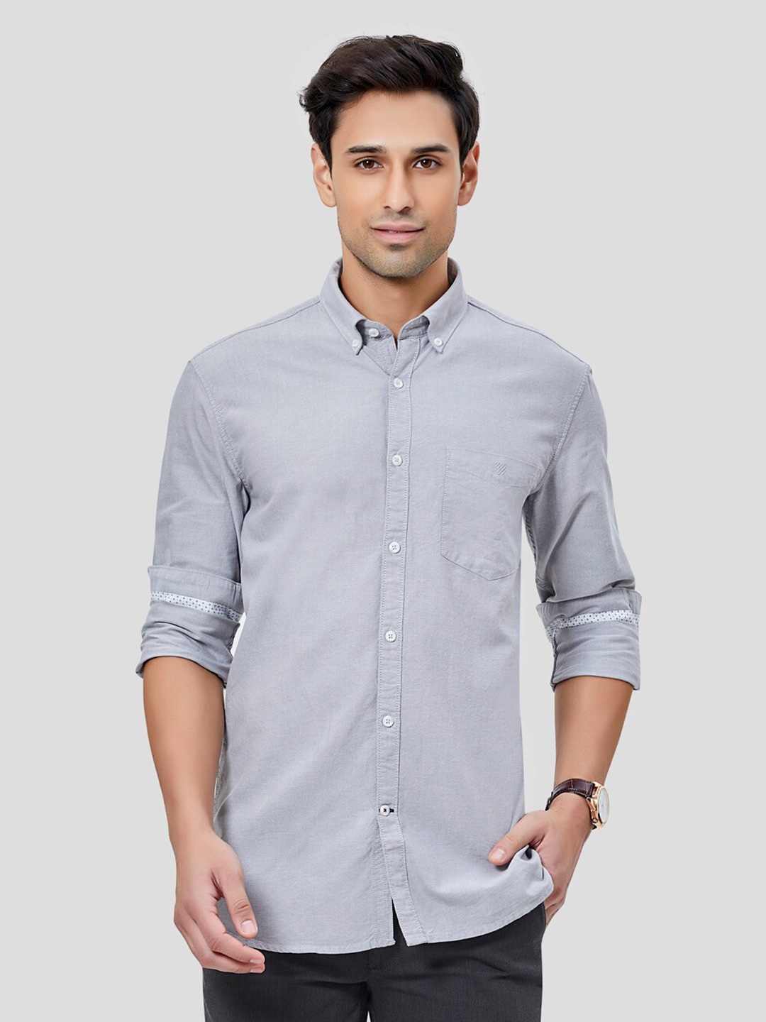 

Oxemberg Men Grey Classic Slim Fit Cotton Casual Shirt