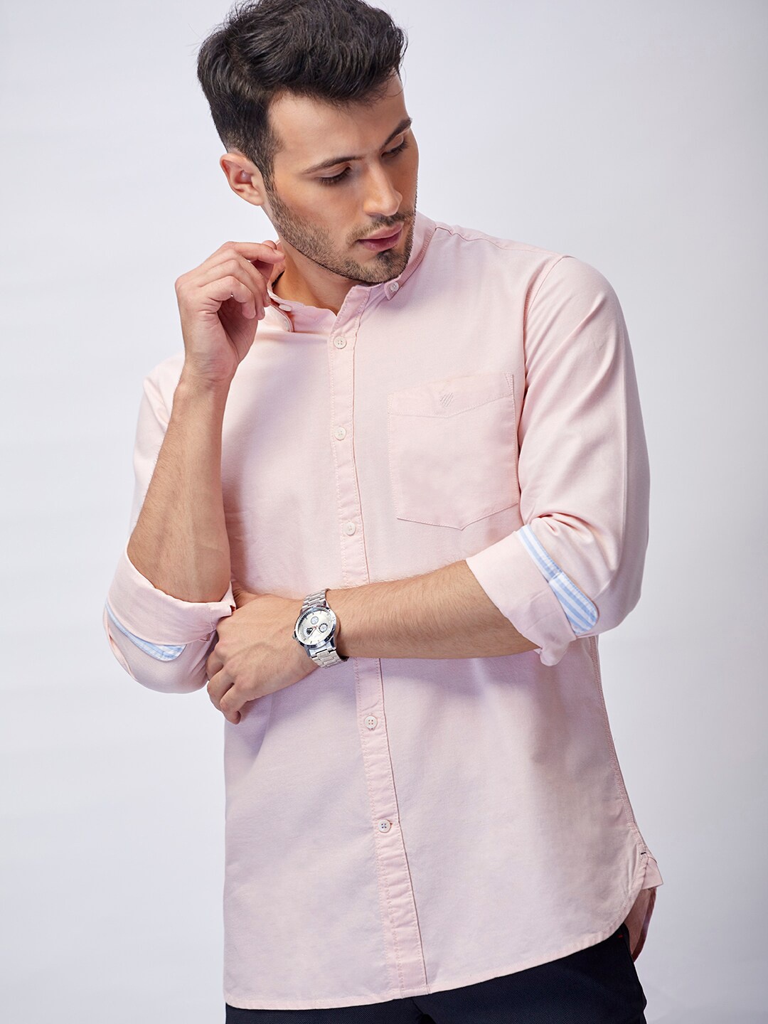 

Oxemberg Men Peach-Coloured Classic Slim Fit Casual Shirt