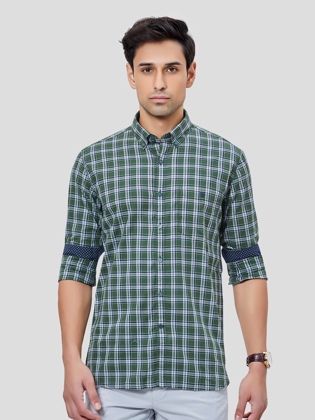 

Oxemberg Men Green Classic Slim Fit Tartan Checks Checked Casual Shirt