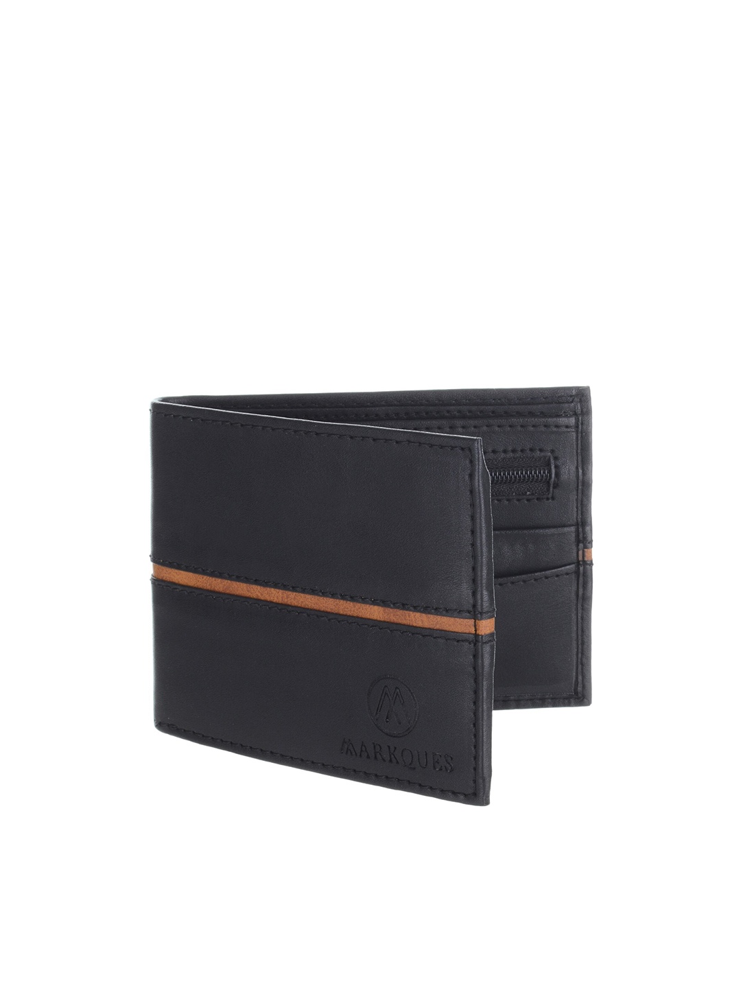 

MARKQUES Men Black Leather Two Fold Wallet