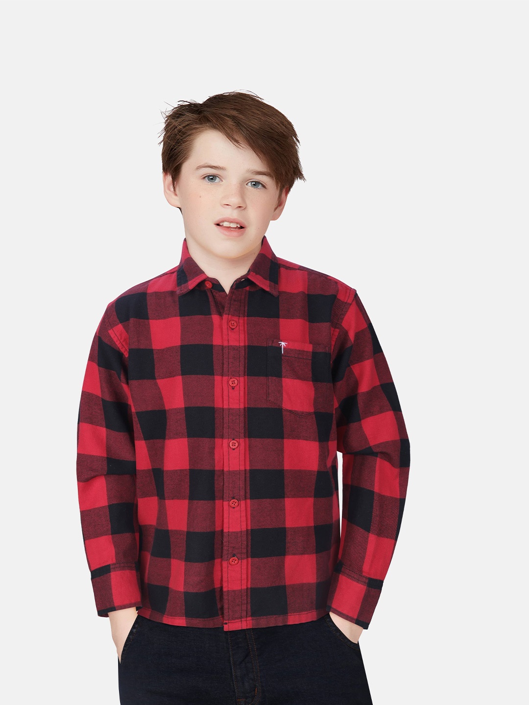 

Palm Tree Boys Red & Black Buffalo Checks Checked Cotton Casual Shirt