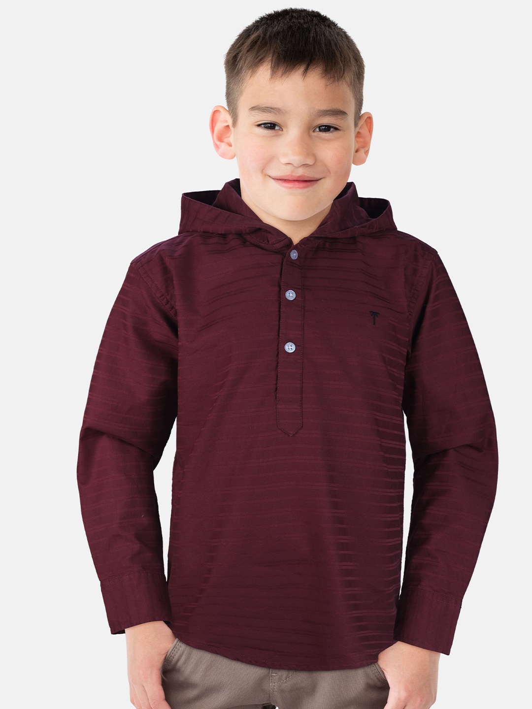 

Palm Tree Boys Maroon Solid Full Sleeves Casual Shirt