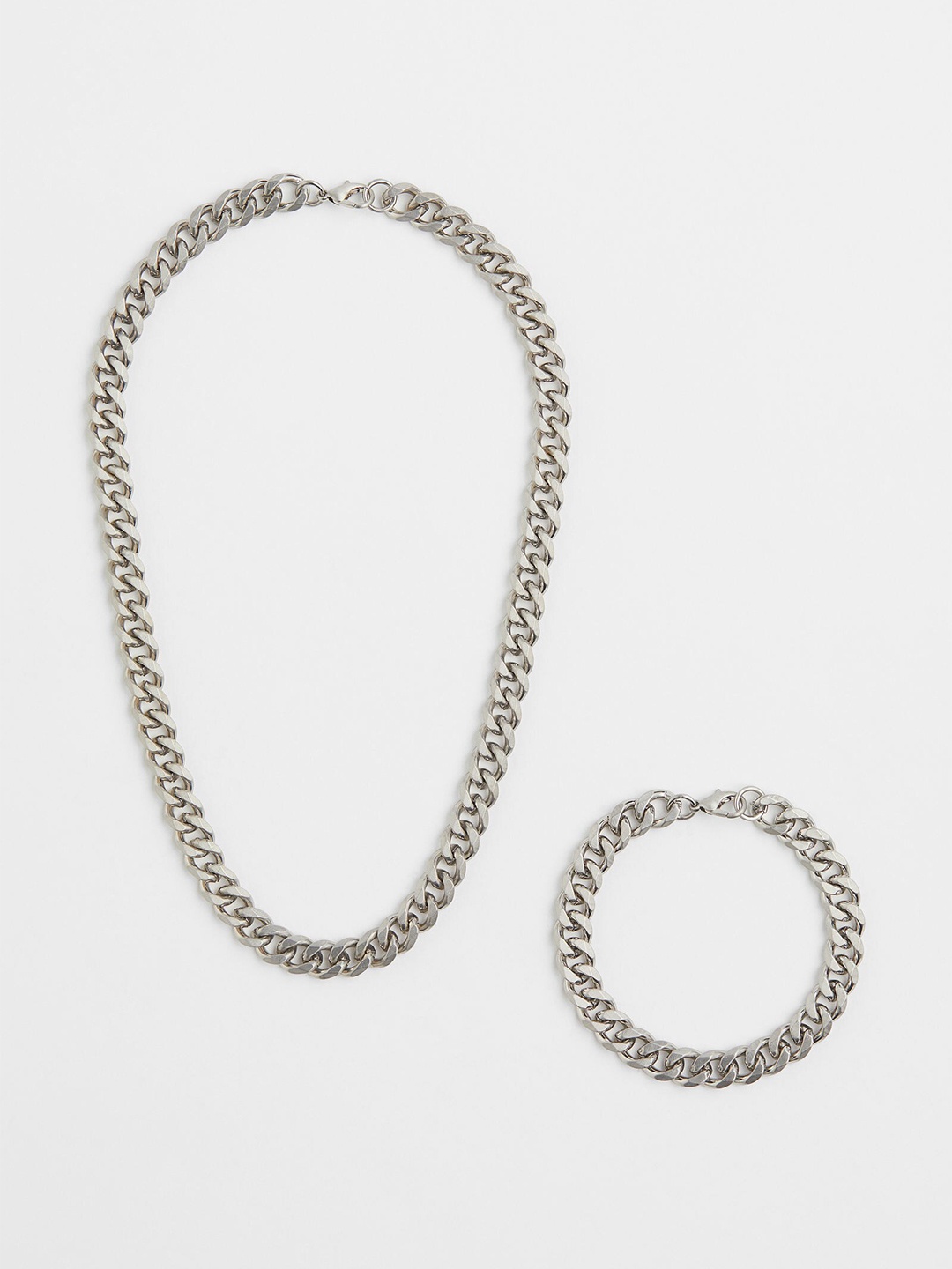 

H&M Men Silver Toned Necklace and Bracelet