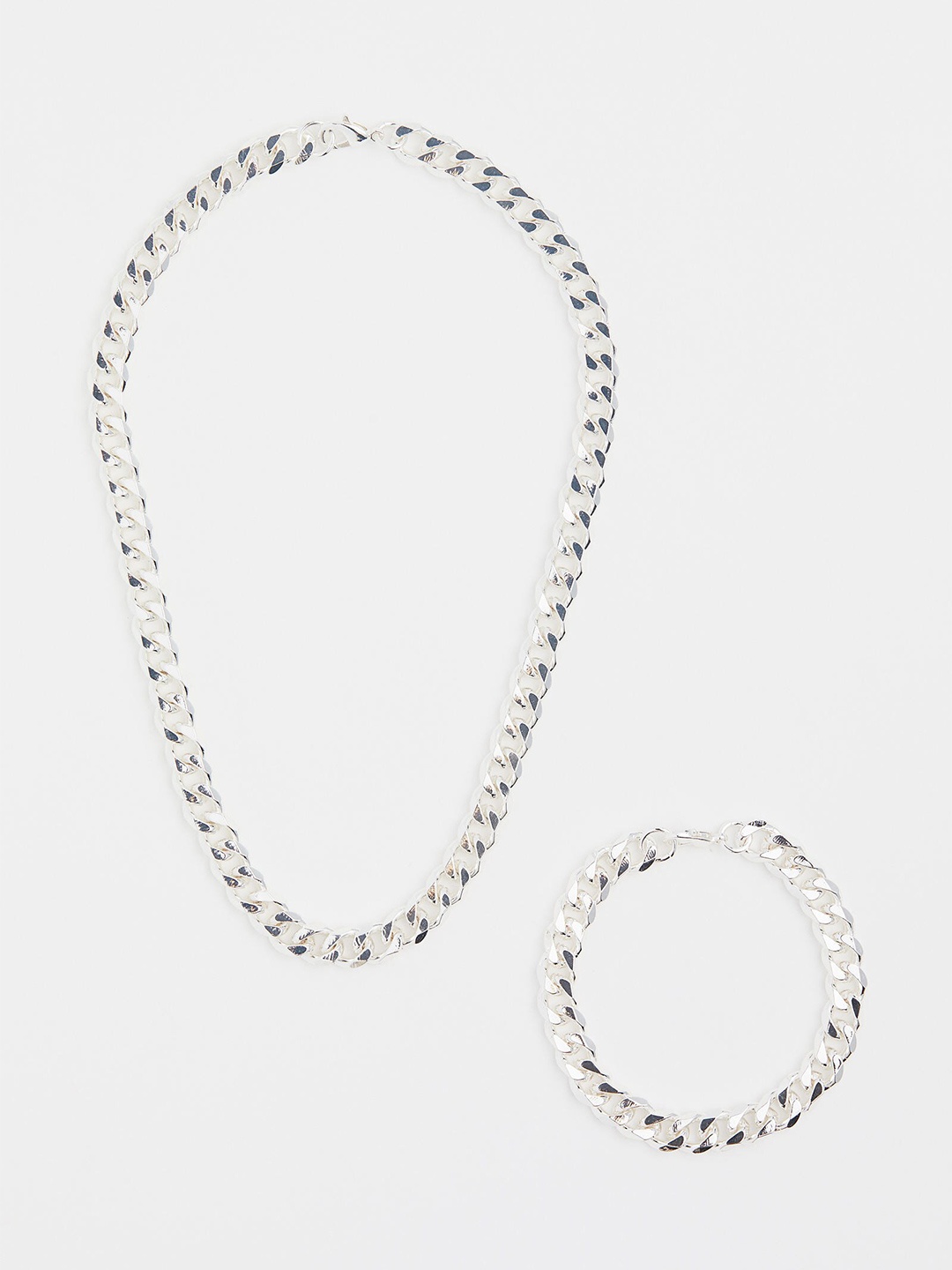 

H&M Men Silver Toned Necklace and Bracelet