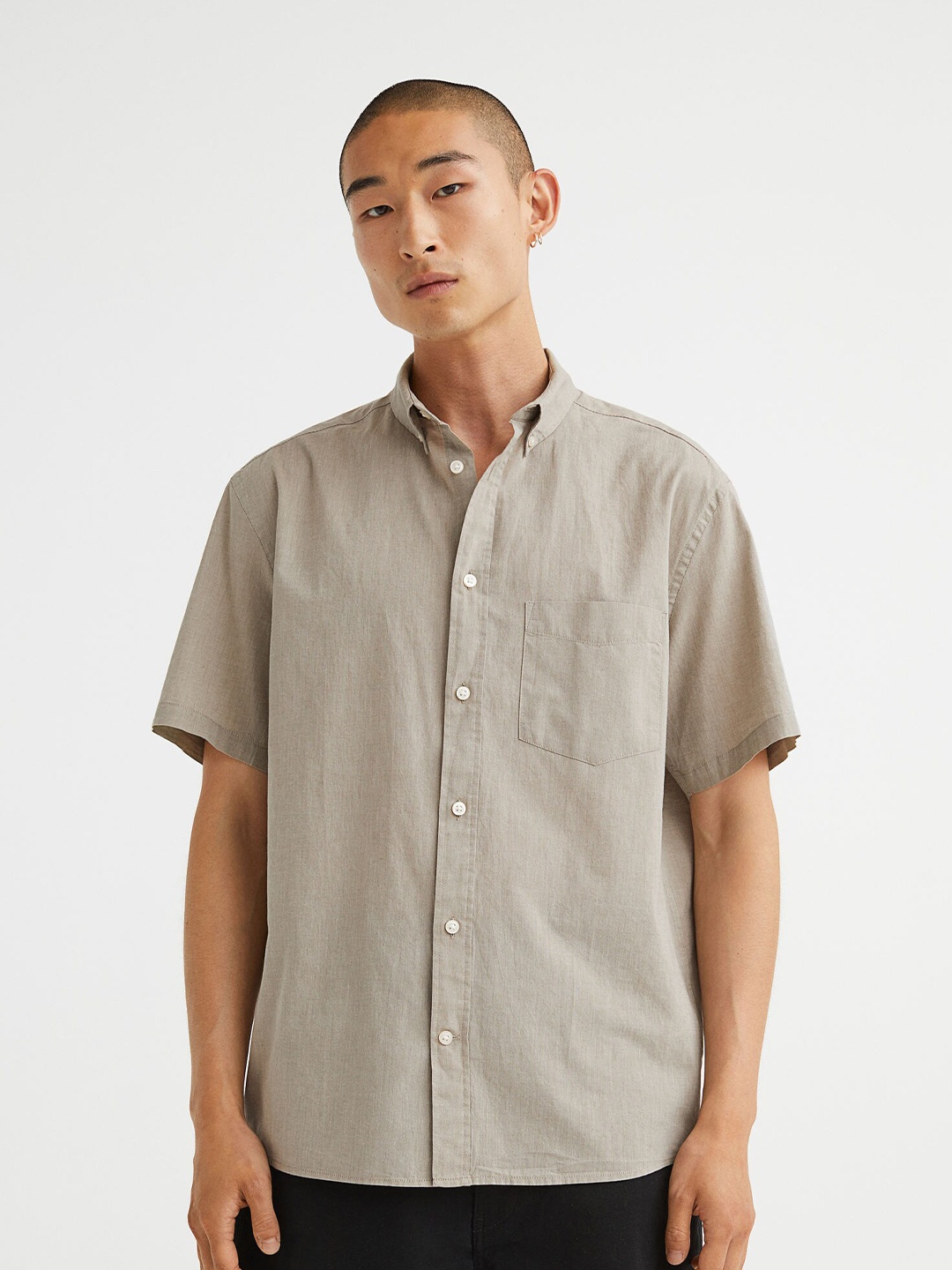 

H&M Beige Regular Fit Short-Sleeved Shirt