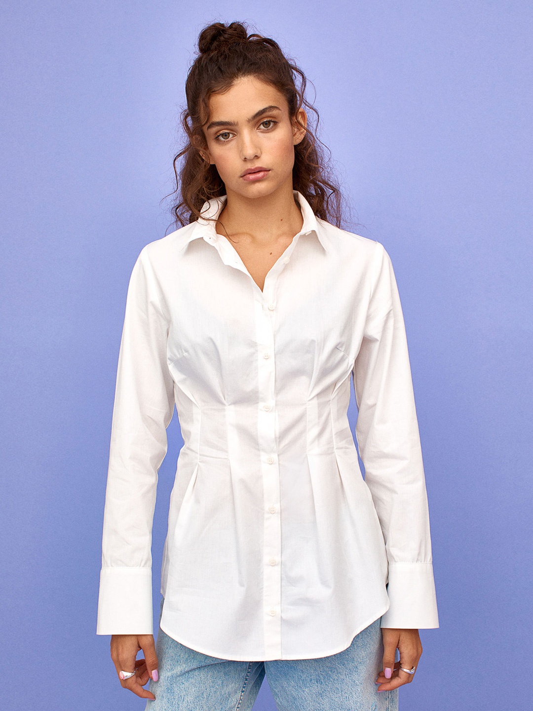 

H&M Women White Tapered-Waist Shirt