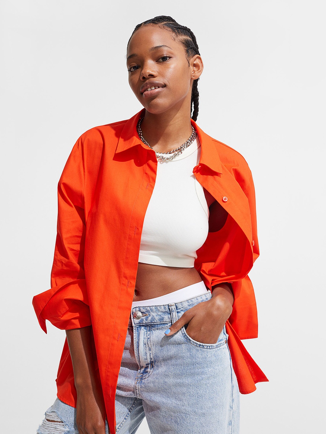 

H&M Orange Oversized Poplin Shirt
