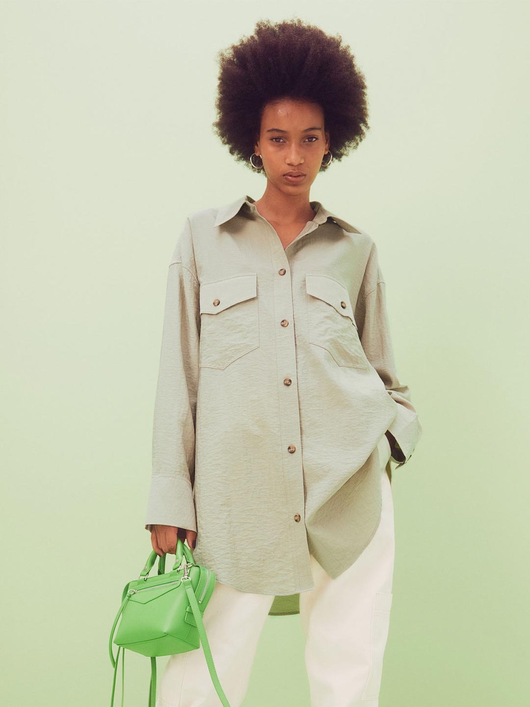 

H&M Women Green Oversized Shirt