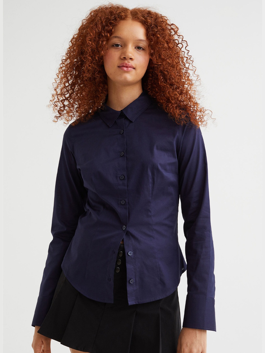 

H&M Women Blue Solid Cotton Poplin Shirt