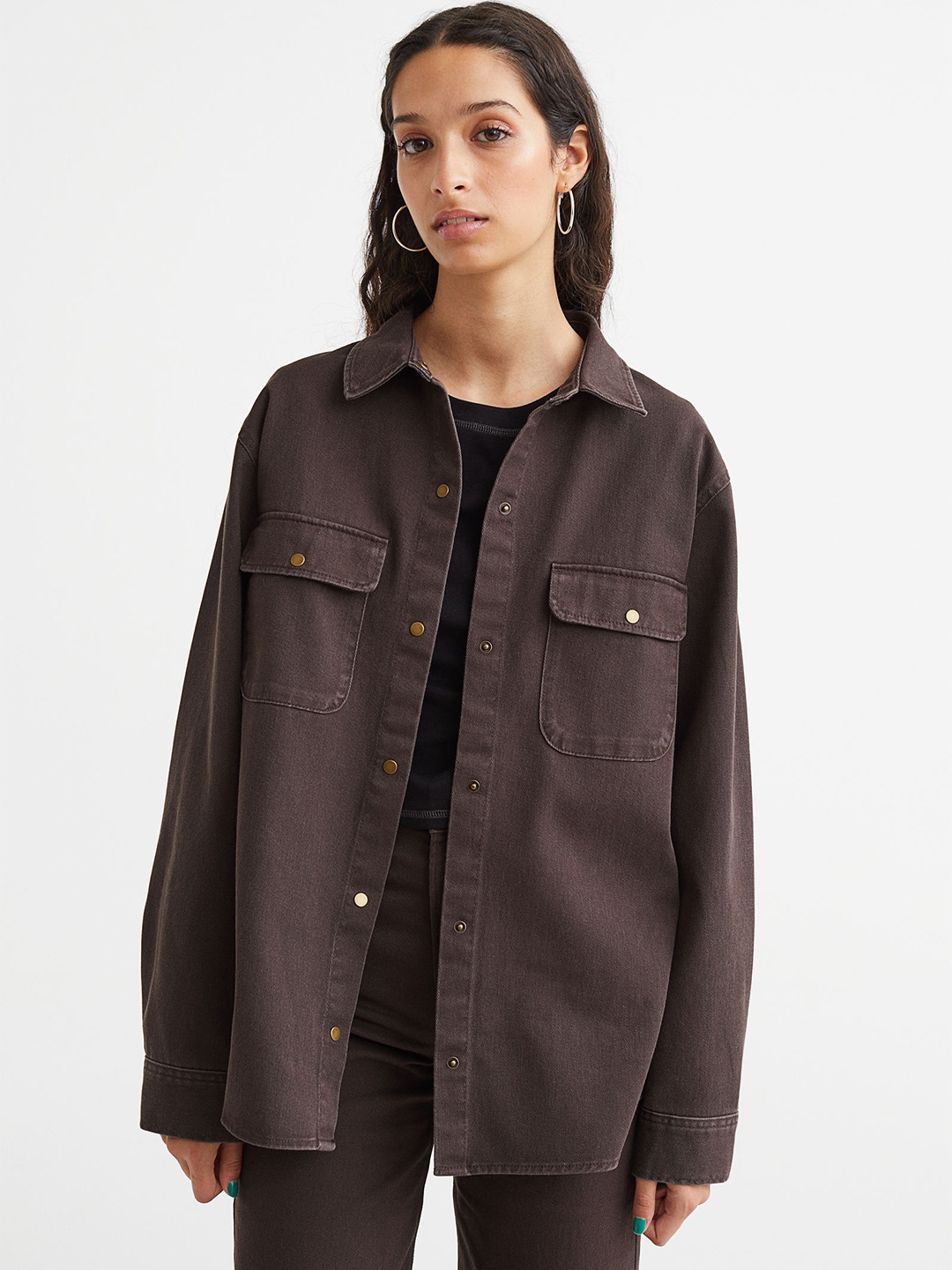 

H&M Women Brown Cotton Twill Shirt