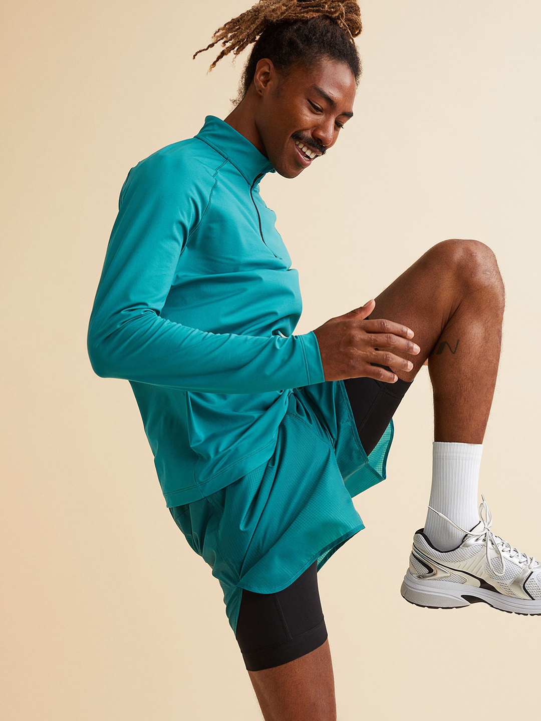 

H&M Turquoise Blue Regular Fit Double-Layered Running Shorts