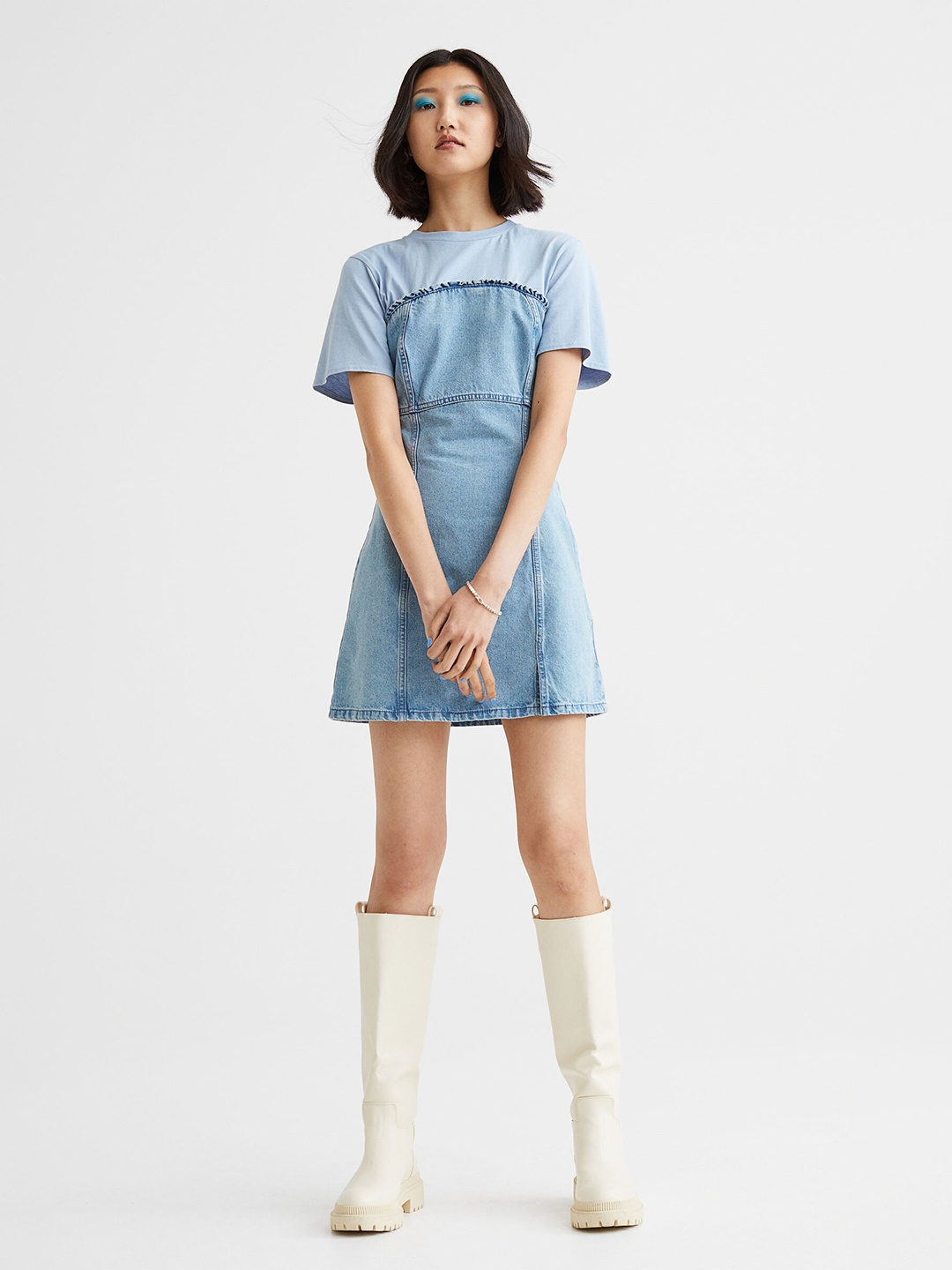 

H&M Women Blue Frill-Detail T-shirt Dress