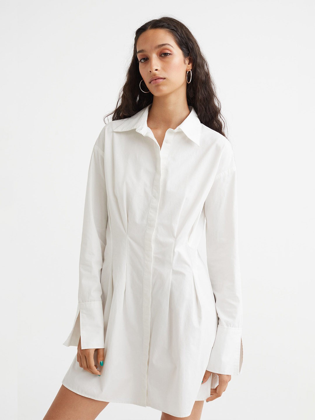 

H&M Women White Cotton Poplin Shirt Dress