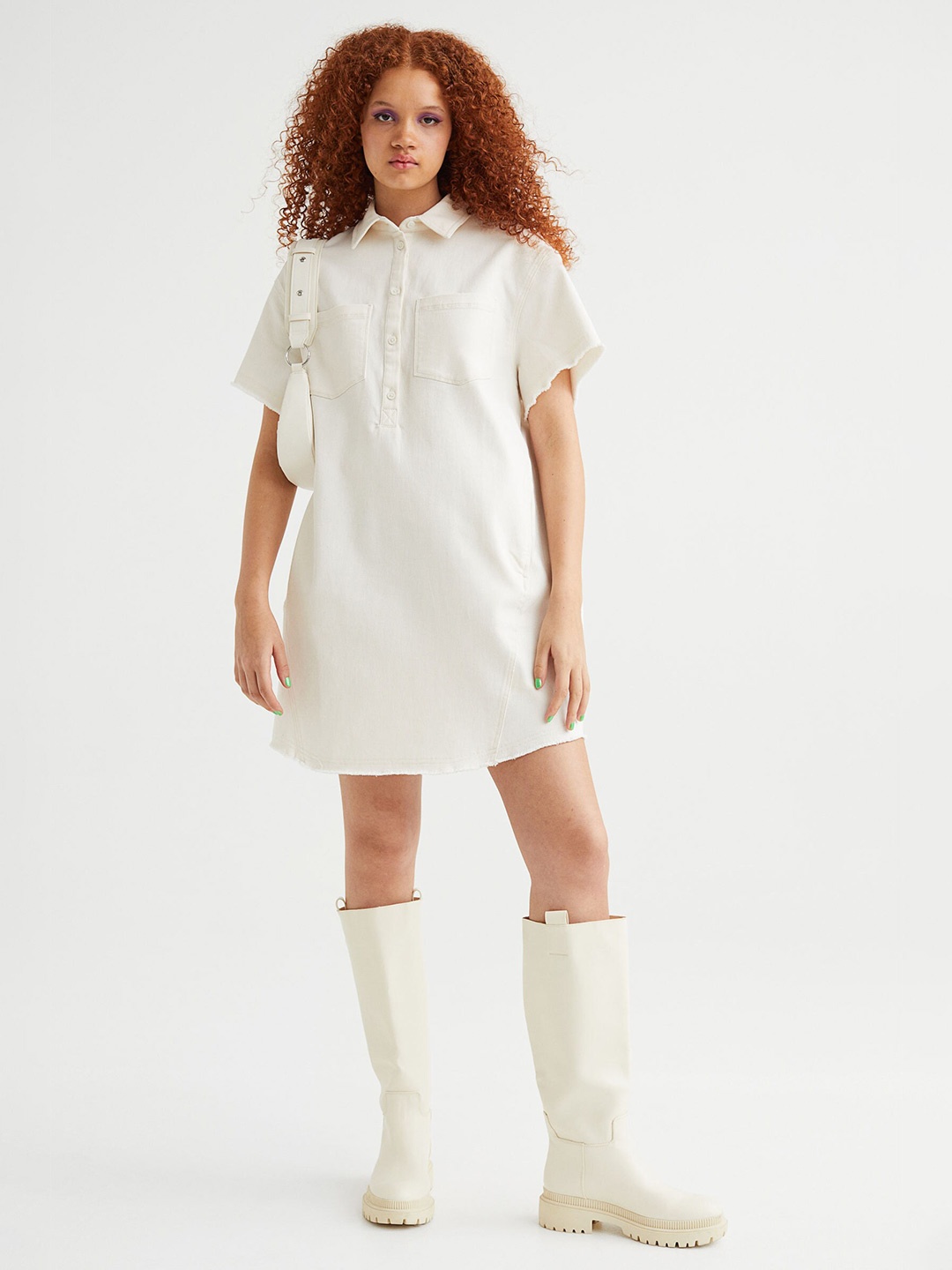 

H&M Women White Cotton Twill Shirt Dress