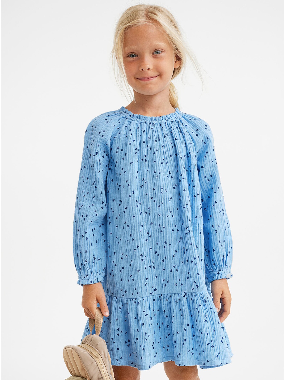 

H&M Girls Blue Double-Weave Cotton Dress