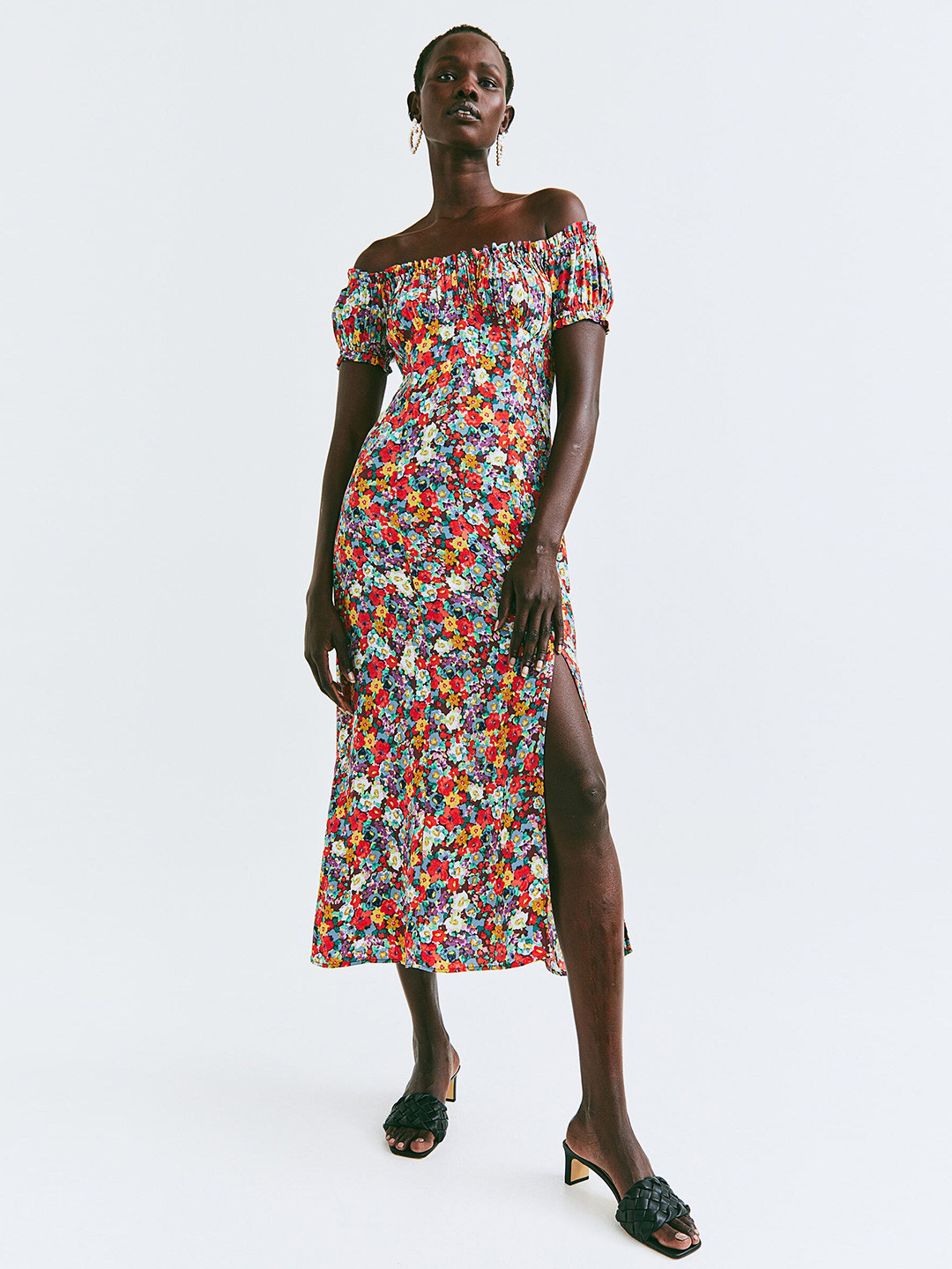 

H&M Women Multicoloured Floral Puff-Sleeved Dress, Multi
