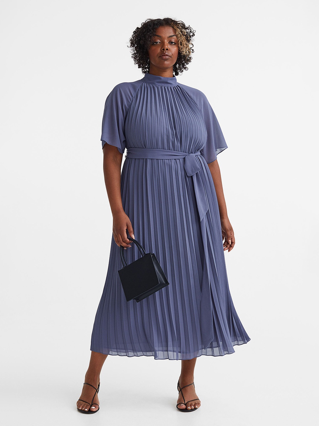 

H&M Blue Pleated Tie-Belt Dress