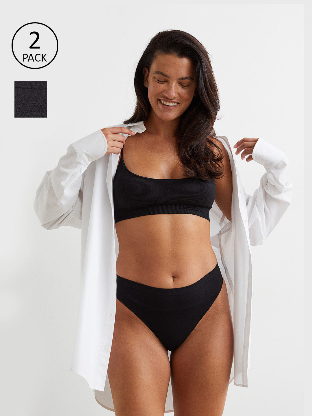 

H&M Women Black 2-pack seamless thong briefs