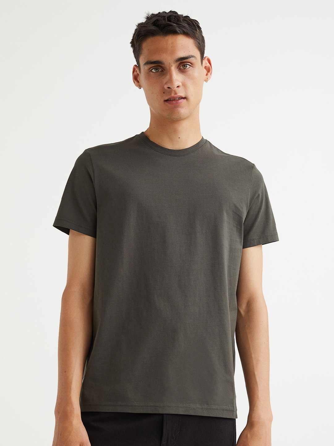 

H&M Men Olive Green Slim Fit Cotton T-shirt