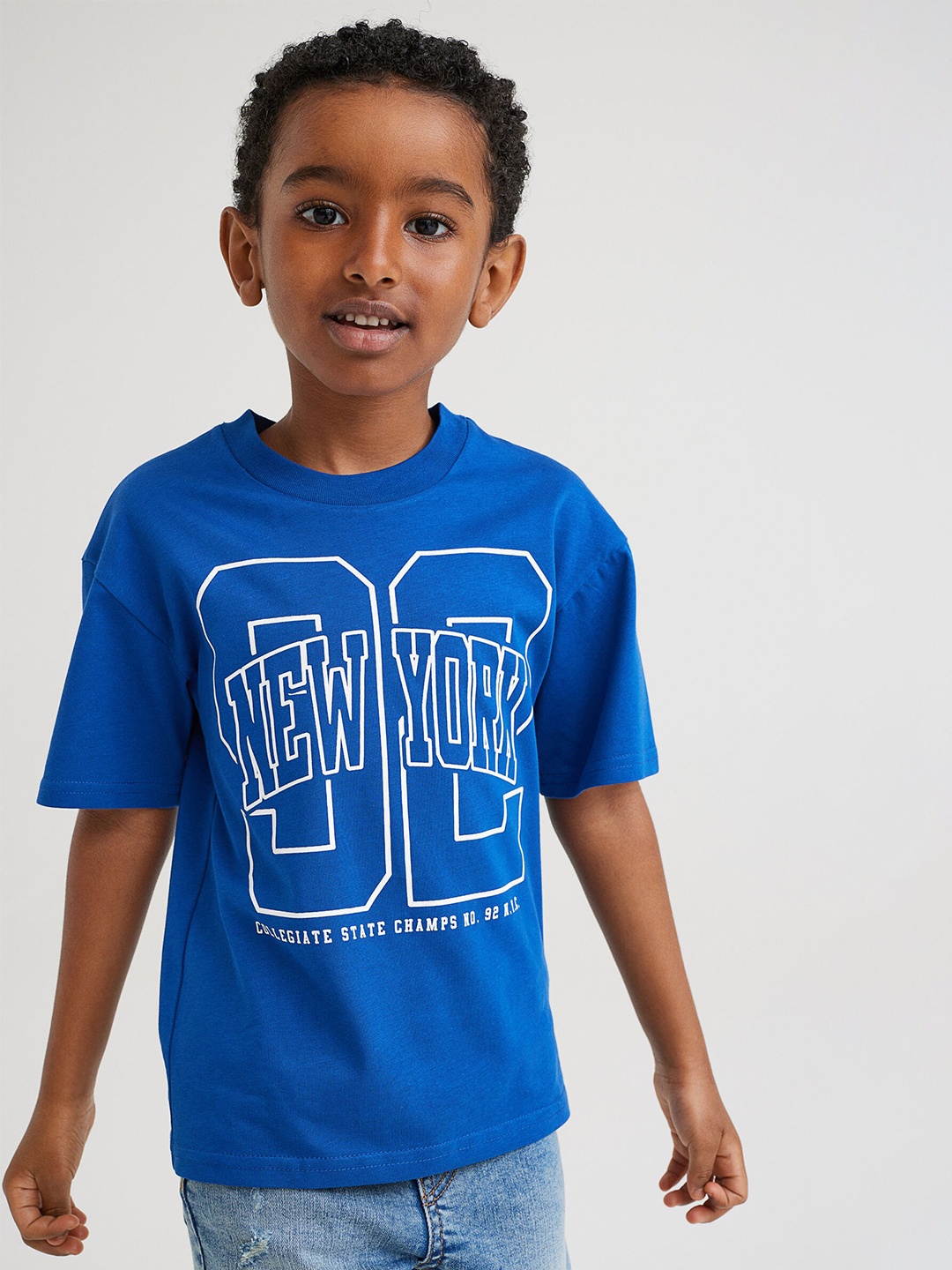 

H&M Boys Blue Printed Cotton Oversized T-shirt