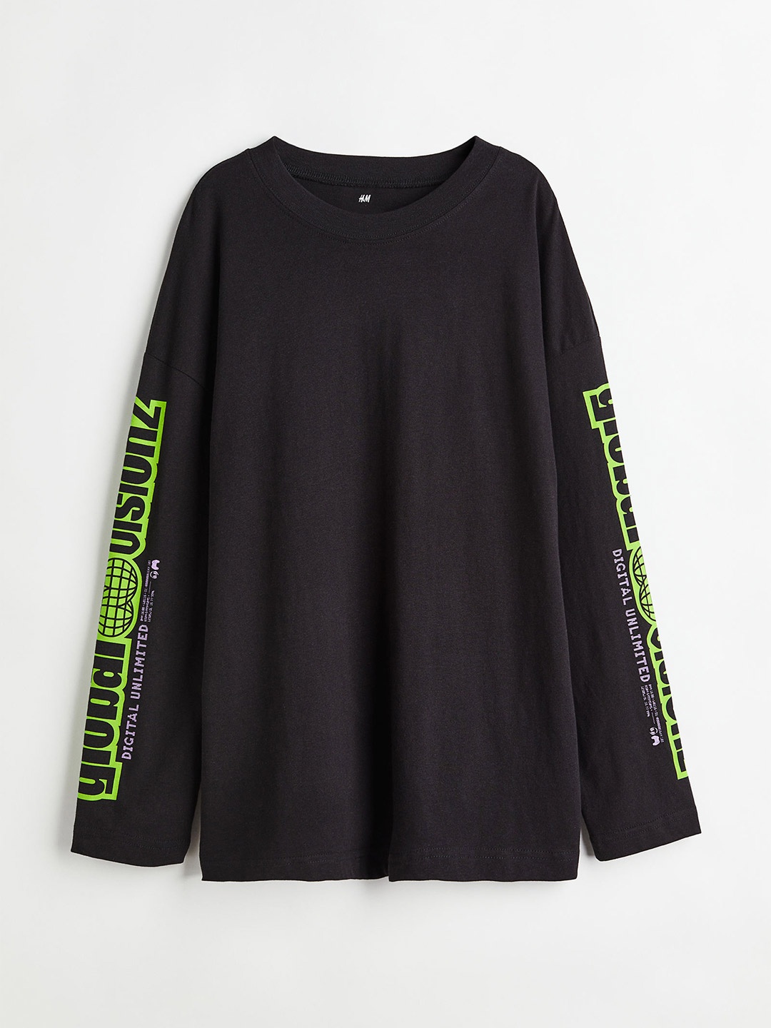 

H&M Boys Black Typography Drop-Shoulder Sleeves Pure Cotton T-shirt