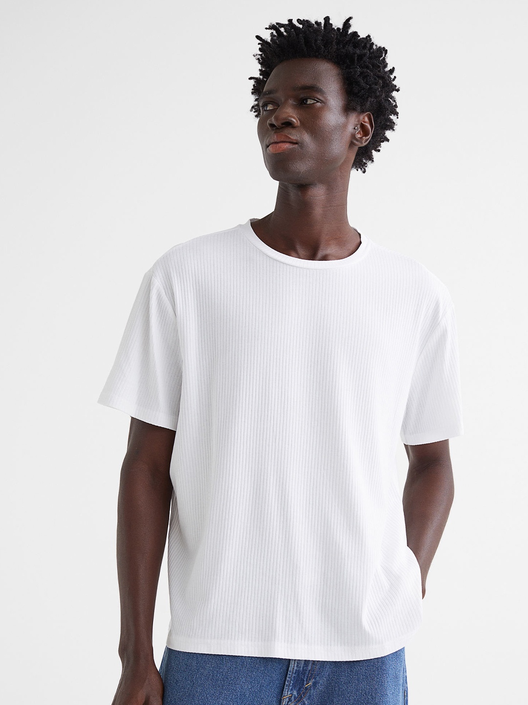 

H&M Men White Cotton T-shirt