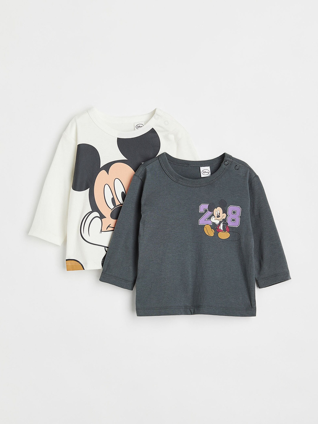 

H&M Boys Grey & Black Pack of 2 Mickey Mouse Printed Pure Cotton T-shirt
