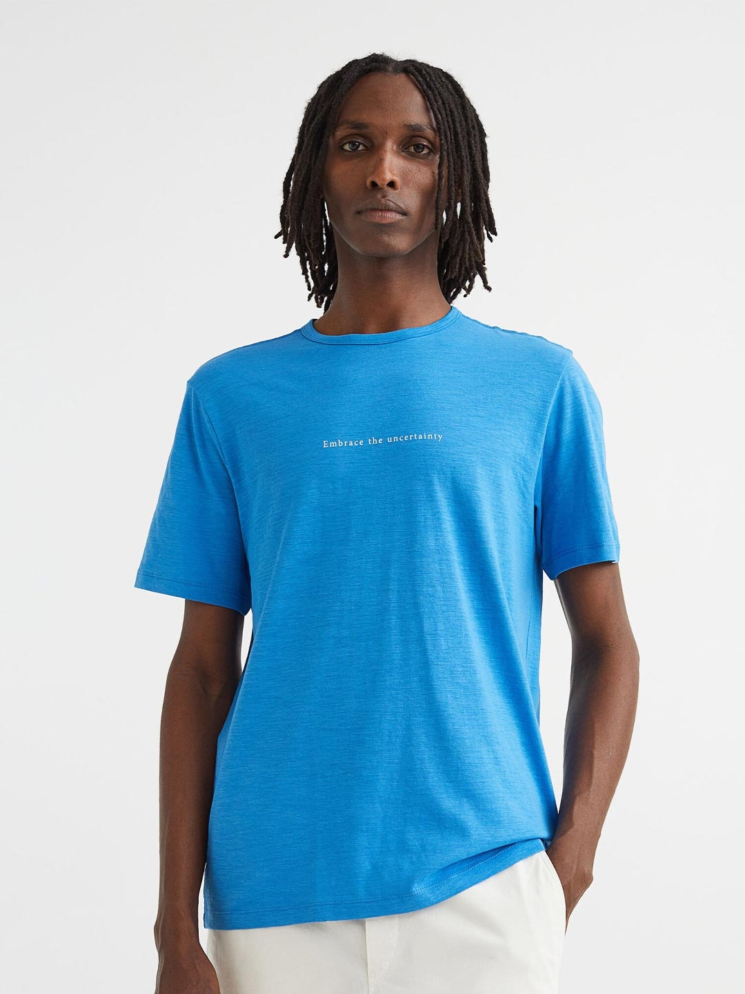 

H&M Men Blue Pure Cotton T-shirt