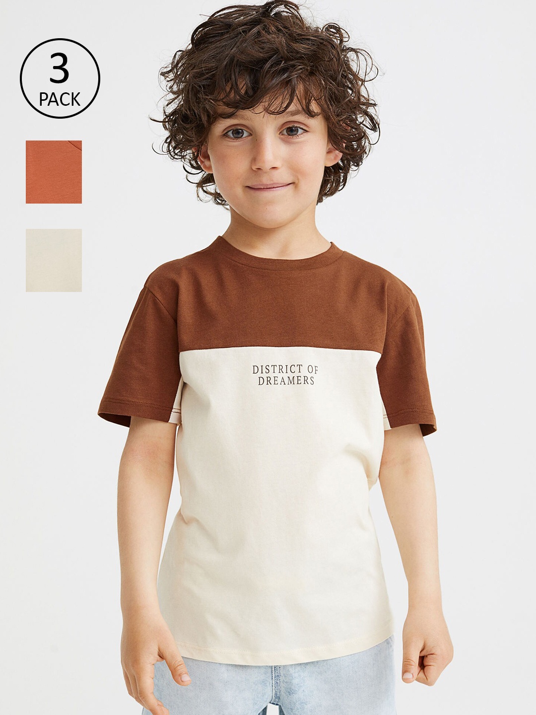 

H&M Boys 3-pack Cotton T-shirts, Beige