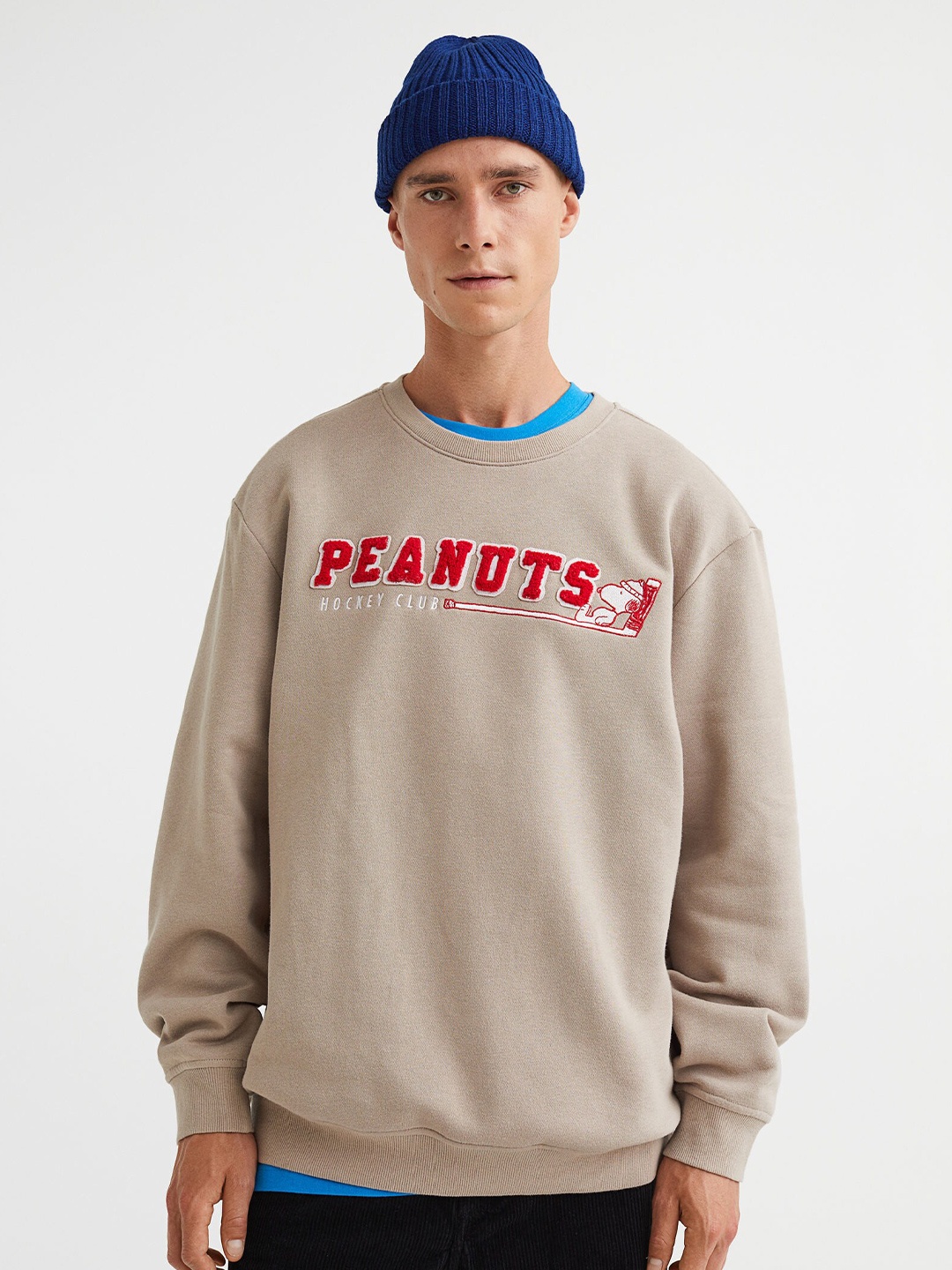 

H&M Men Beige Regular Fit Printed Sweatshirt