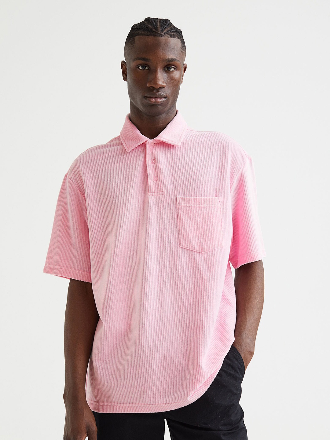 

H&M Pink Relaxed Fit Velour Polo Shirt