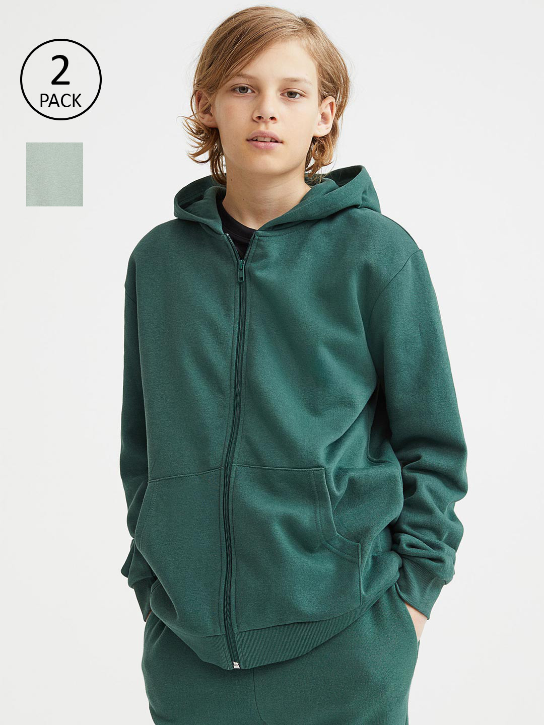 

H&M Boys Green 2-Pack Zip-Through Hoodies