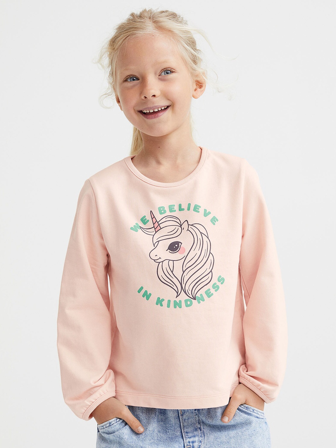 

H&M Girls Peach Printed Cotton Sweatshirt