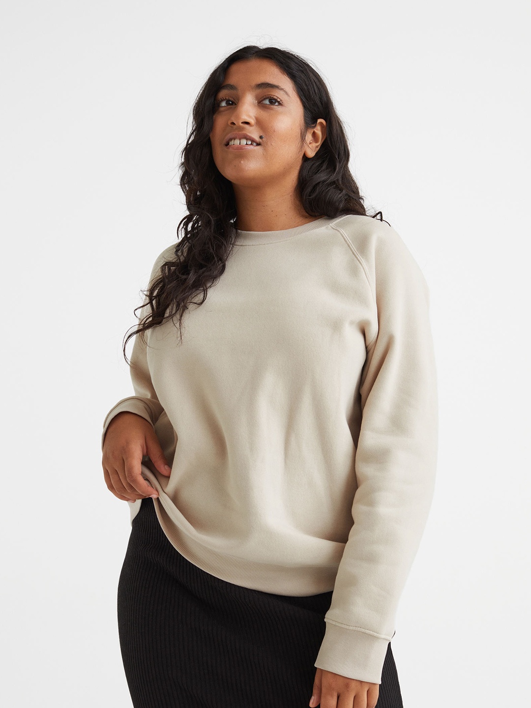 

H&M Women Beige Solid Sweatshirt