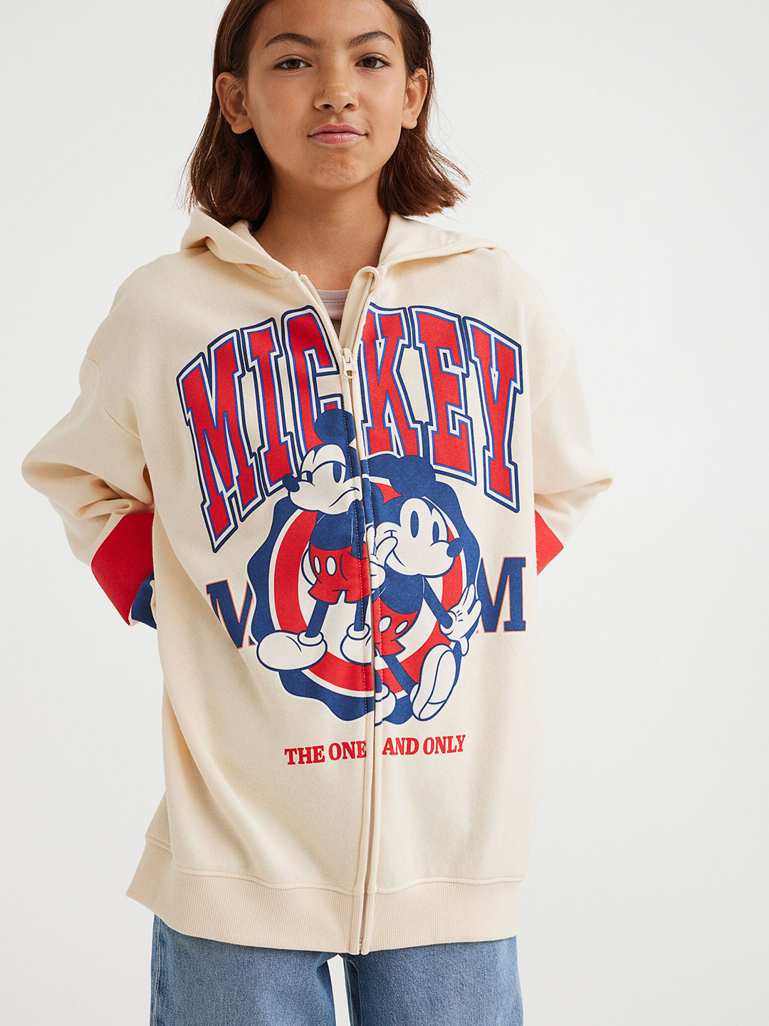 

H&M Girls Beige Oversized Printed Zip-through Hoodie