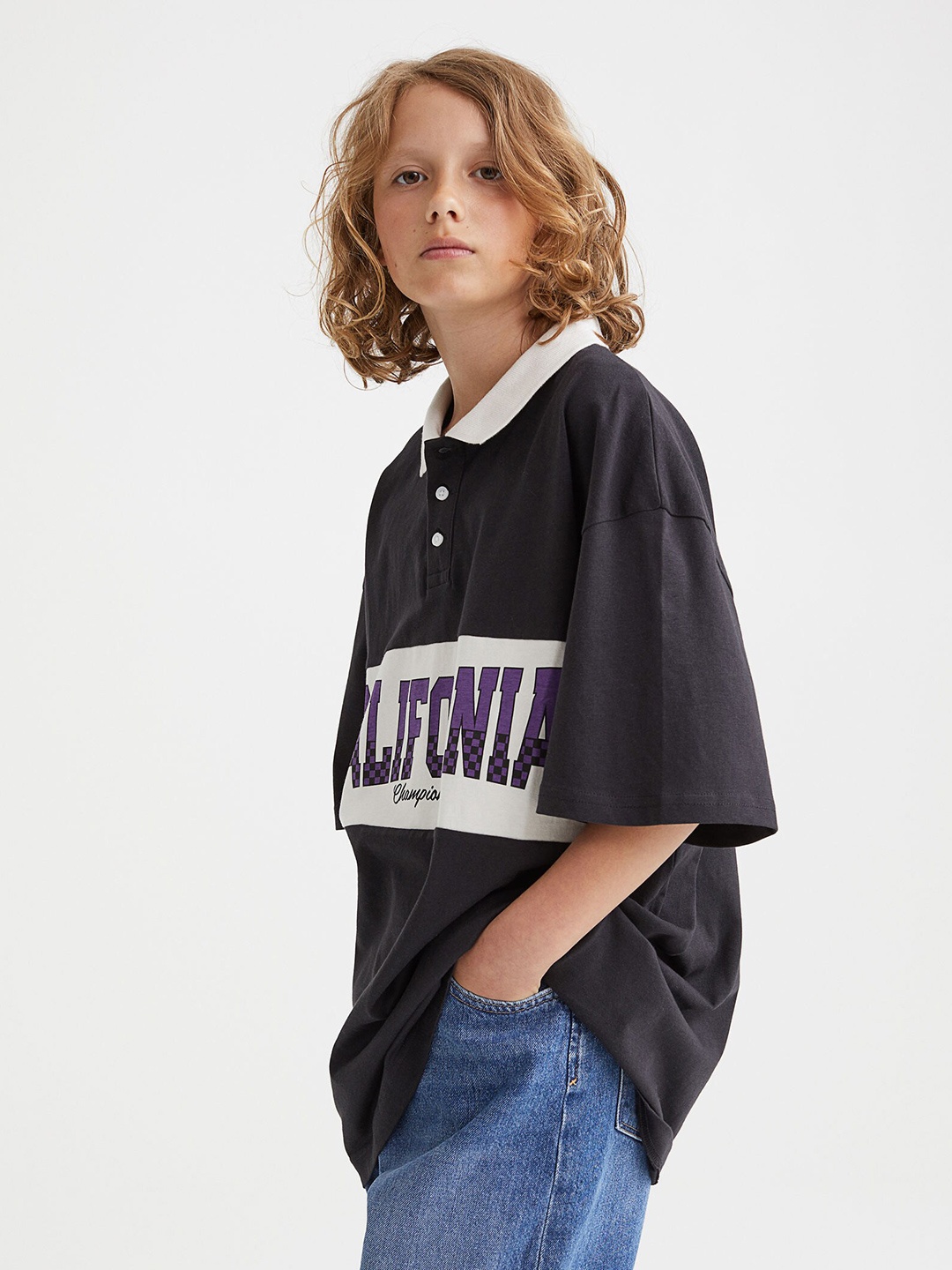 

H&M Boys Black Pure Cotton Printed Polo Shirt