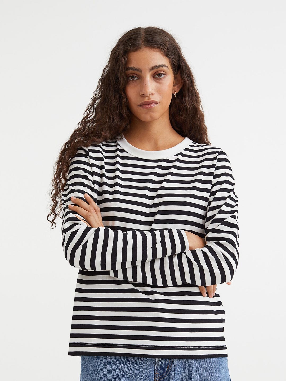 

H&M Black & White Cotton Jersey Top