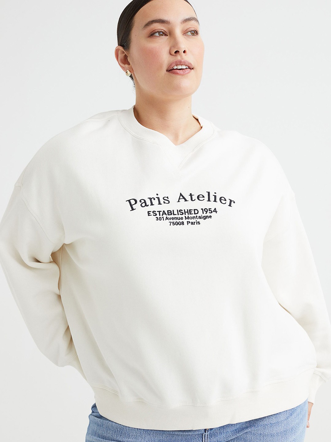 

H&M Plus Size Women White Printed Sweatshirt