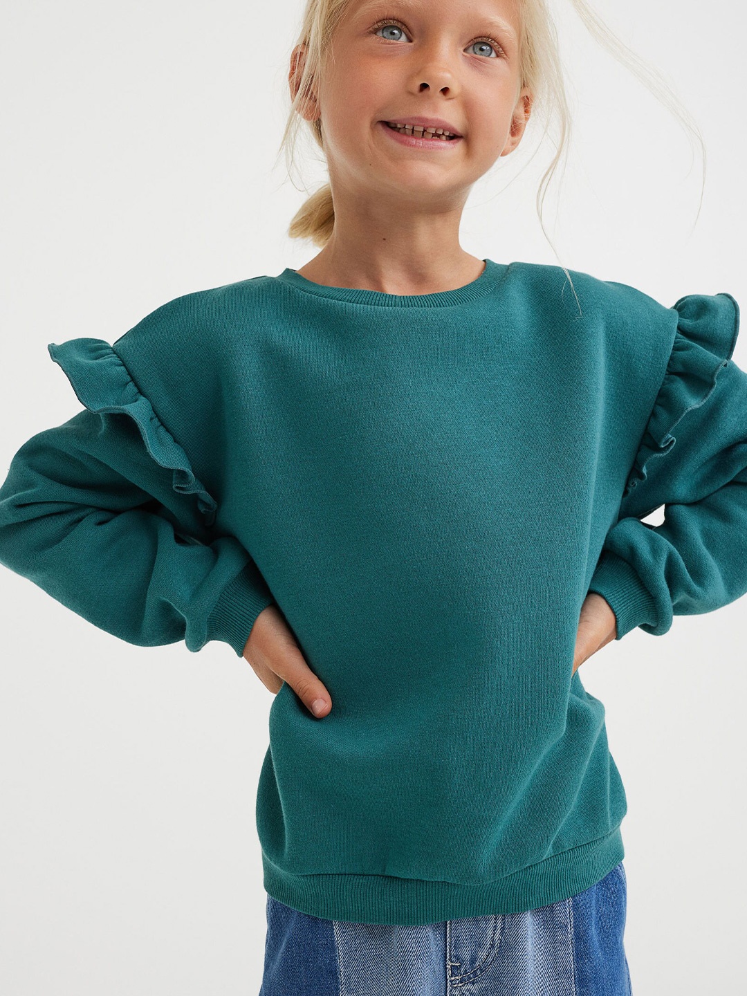 

H&M Girls Teal Green Sweatshirt, Turquoise blue