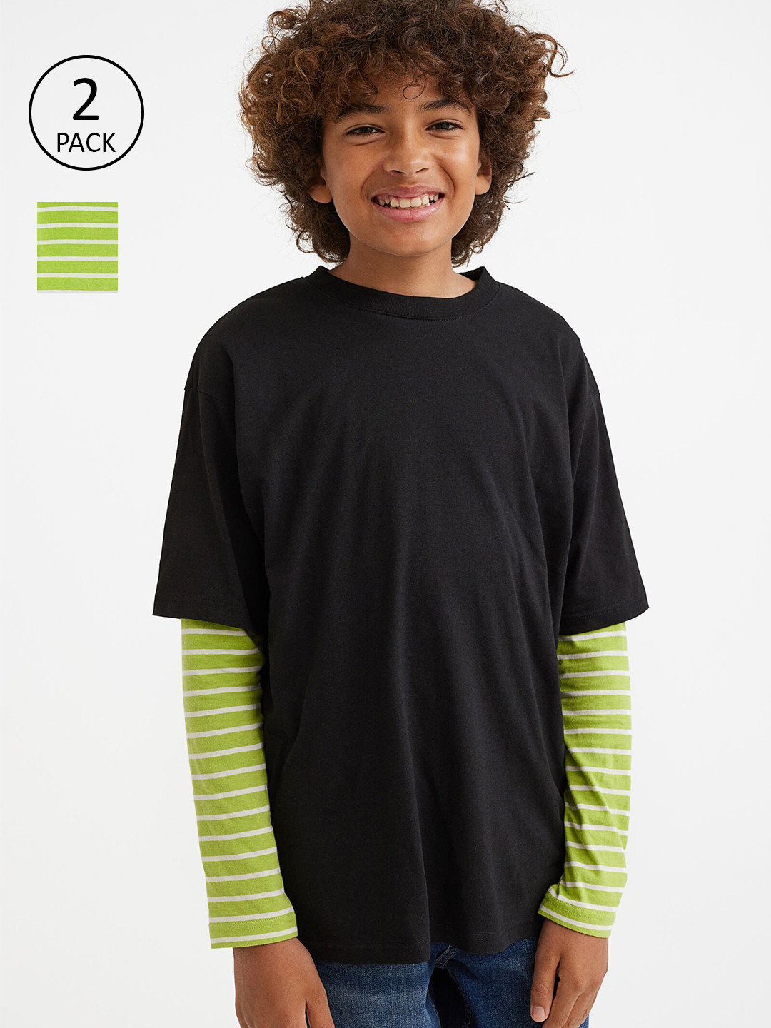 

H&M Boys Black & Green 2-Pack Cotton Jersey Tops