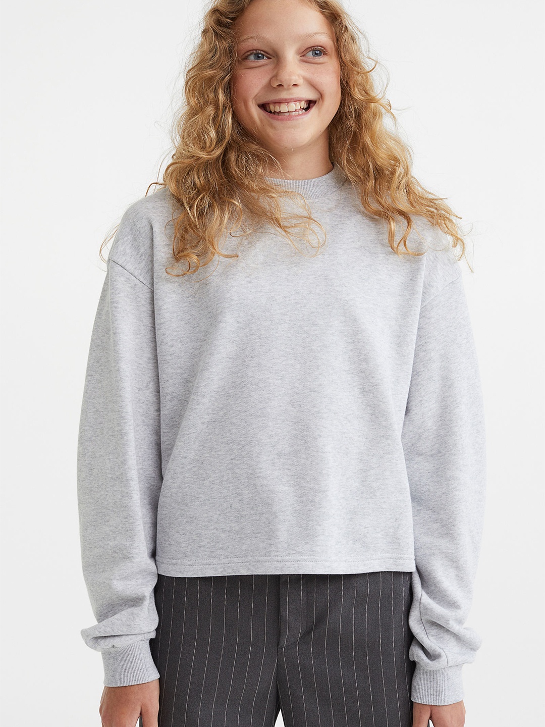 

H&M Girls Grey Melange Boxy-Style Sweatshirt