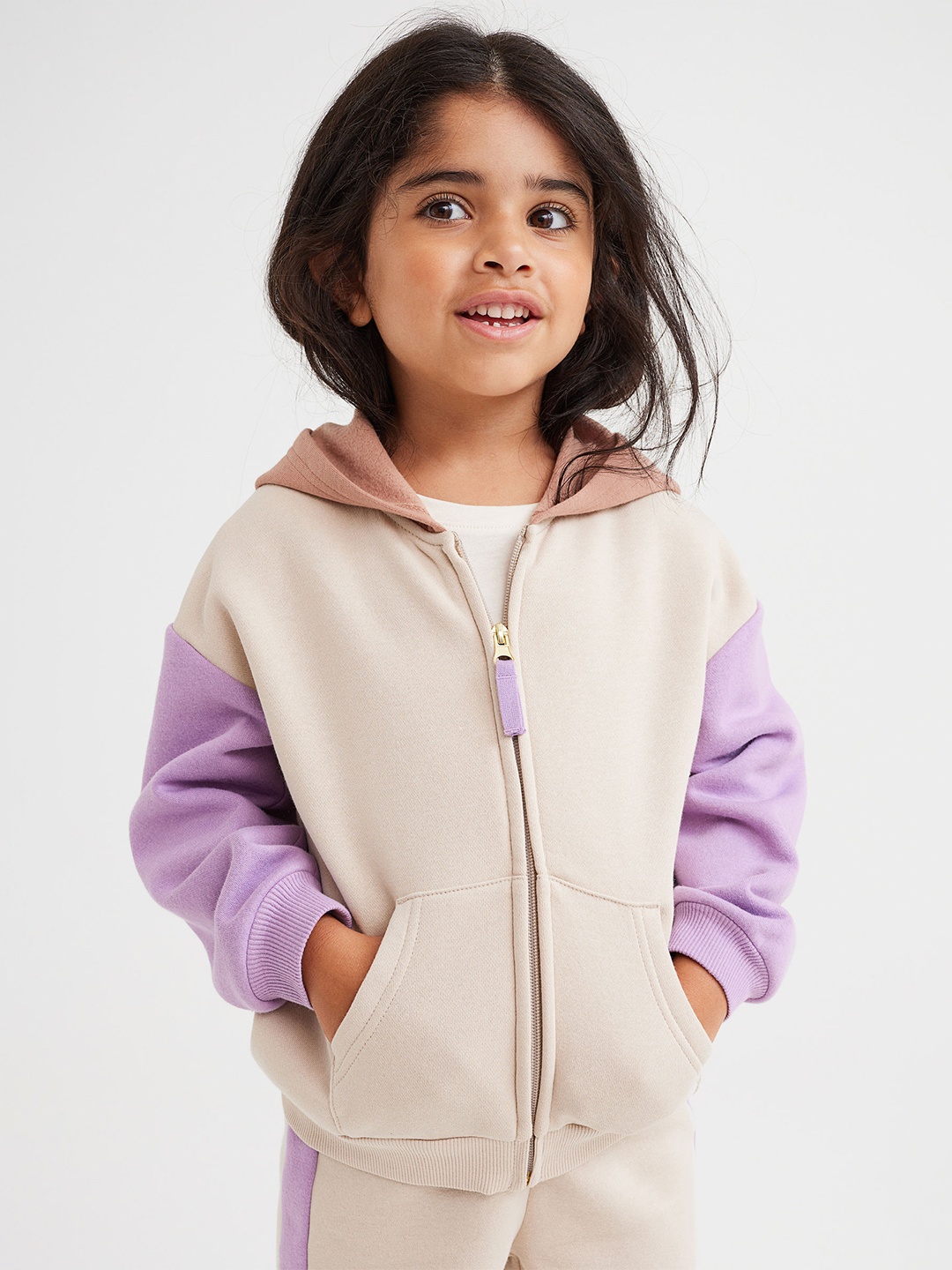 

H&M Girls Beige Zip-Through Hoodie