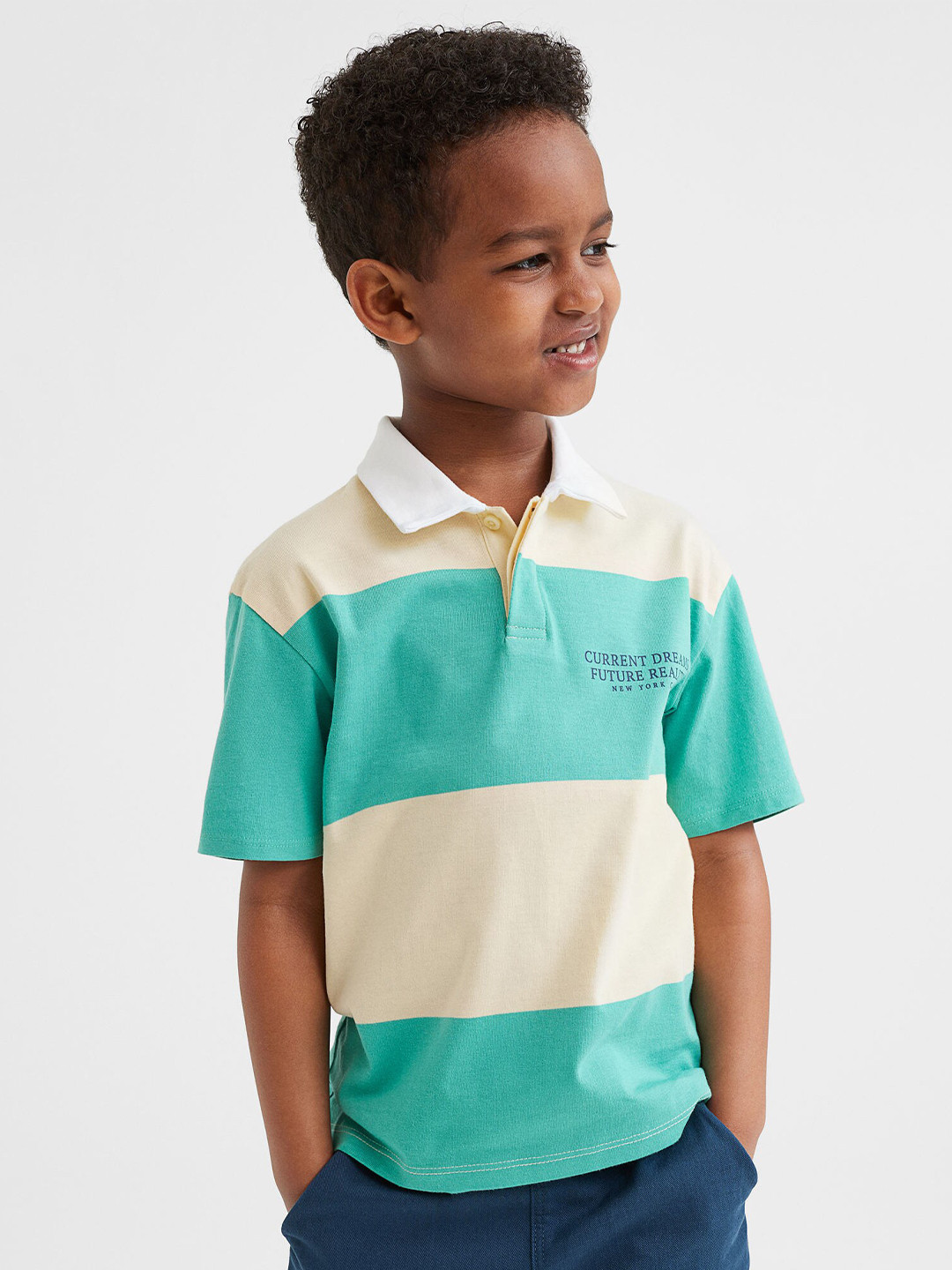 

H&M Boys Oversized Cotton Rugby Shirt, Turquoise blue
